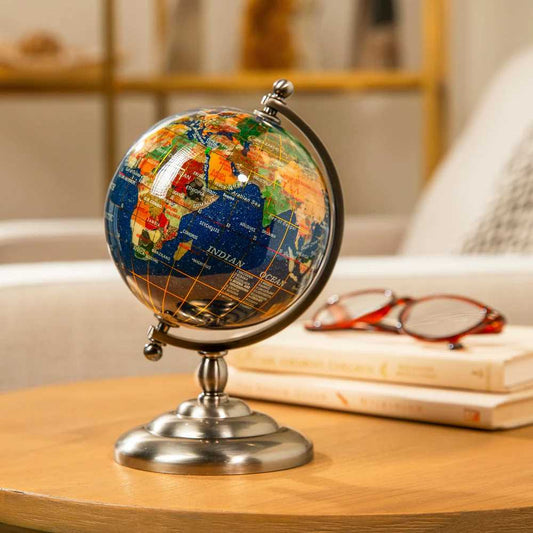 Gemstone Globe on Antique Silver Stand