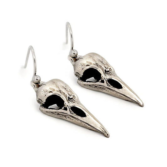 Crow Skull White Bronze Earrings