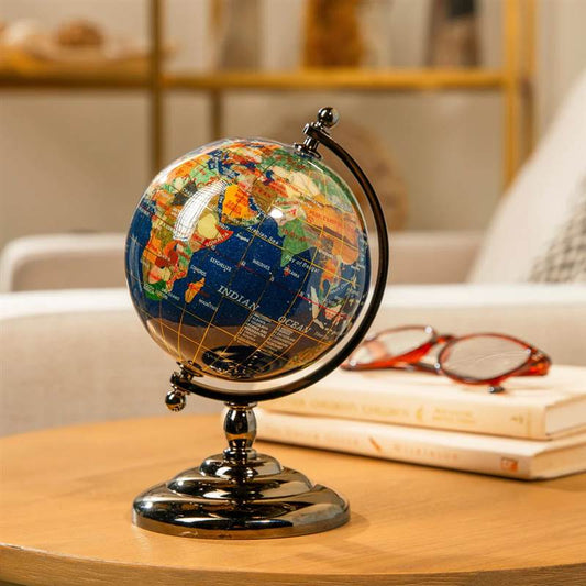 Gemstone Globe on Gunmetal Stand