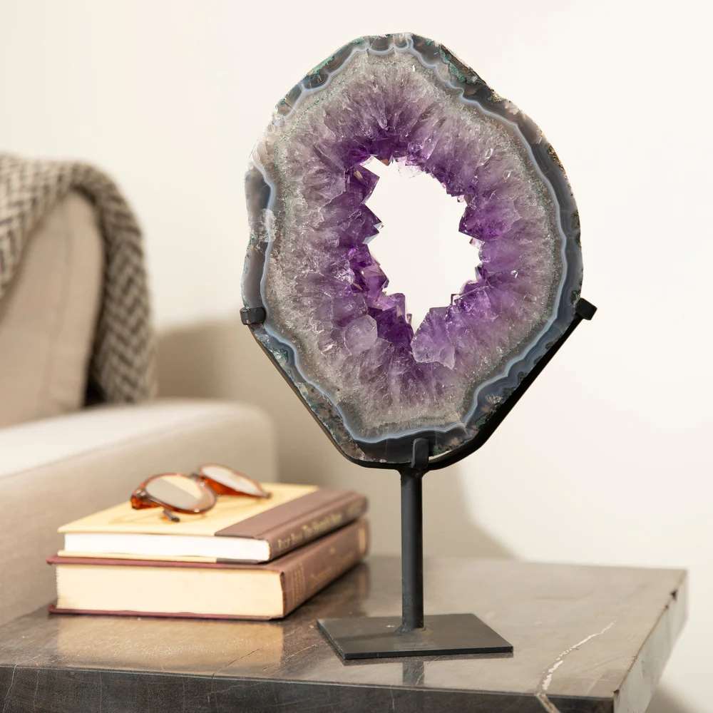 Amethyst Geode Slice on Stand - 12"