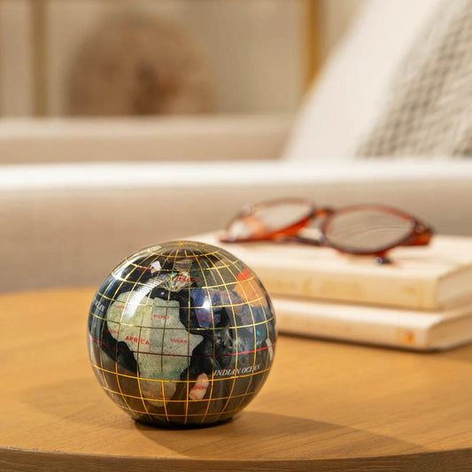 Gemstone Globe Paperweight - Black Opalite