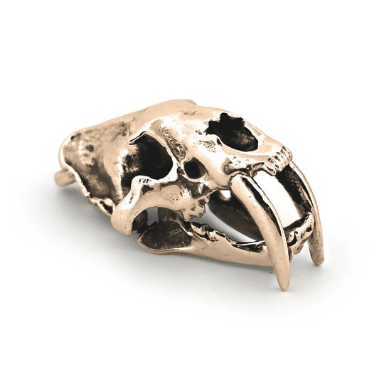 Sabertooth Cat Yellow Bronze Skull Pendant