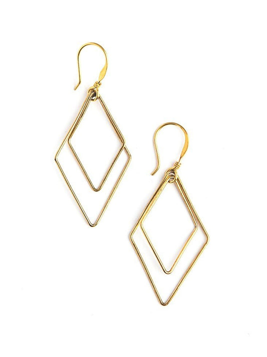 Brass Rhombus Dangle Earrings